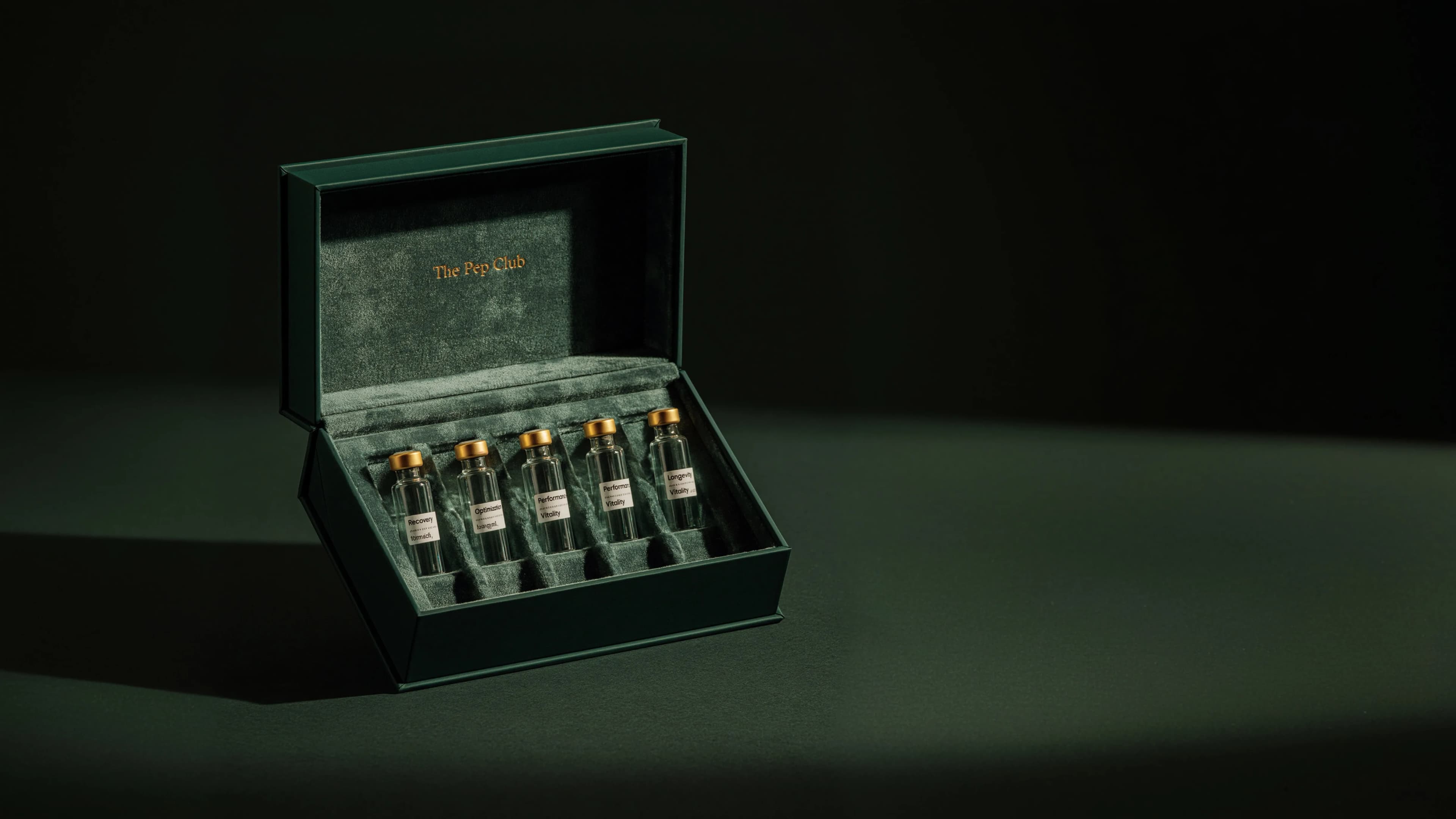 The Pep Club premium peptide box with vials